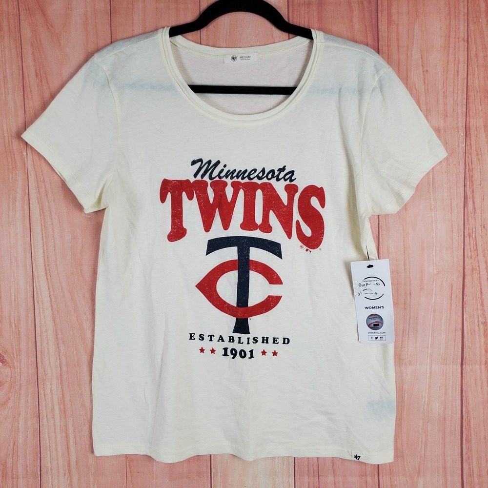 47 Brand Womens T-Shirt Medium Off-White Crew Neck Short Sleeve Minnesota Twins